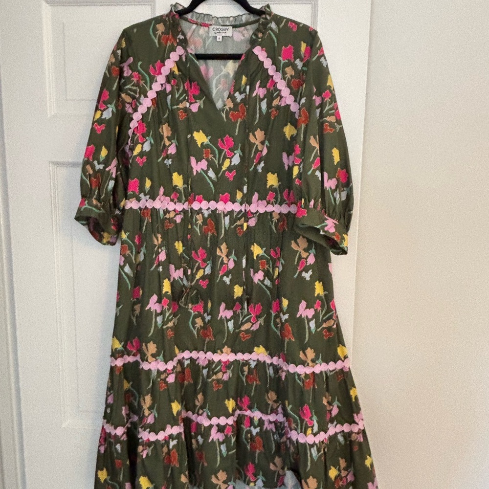 CROSBY by Mollie Burch Asymmetrical Dress - Green and Pink Floral